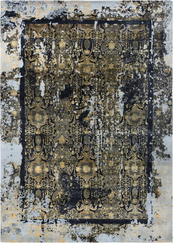 "10' 00" x 13' 09" India Wool & Viscose Handknotted Damask Rug